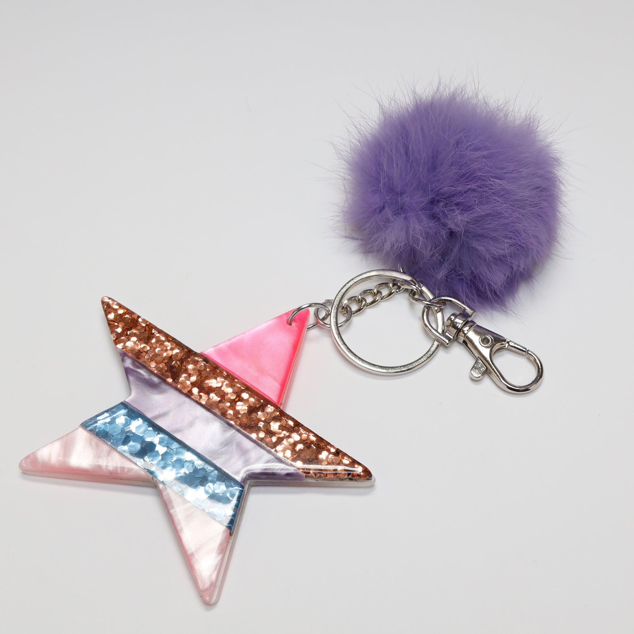 Star Lucite Pom-Pom Keychain