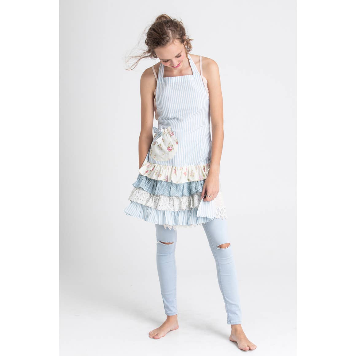 Blue Stripe and Floral Apron