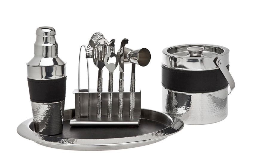 Black Leather 9 Pc Bar Set