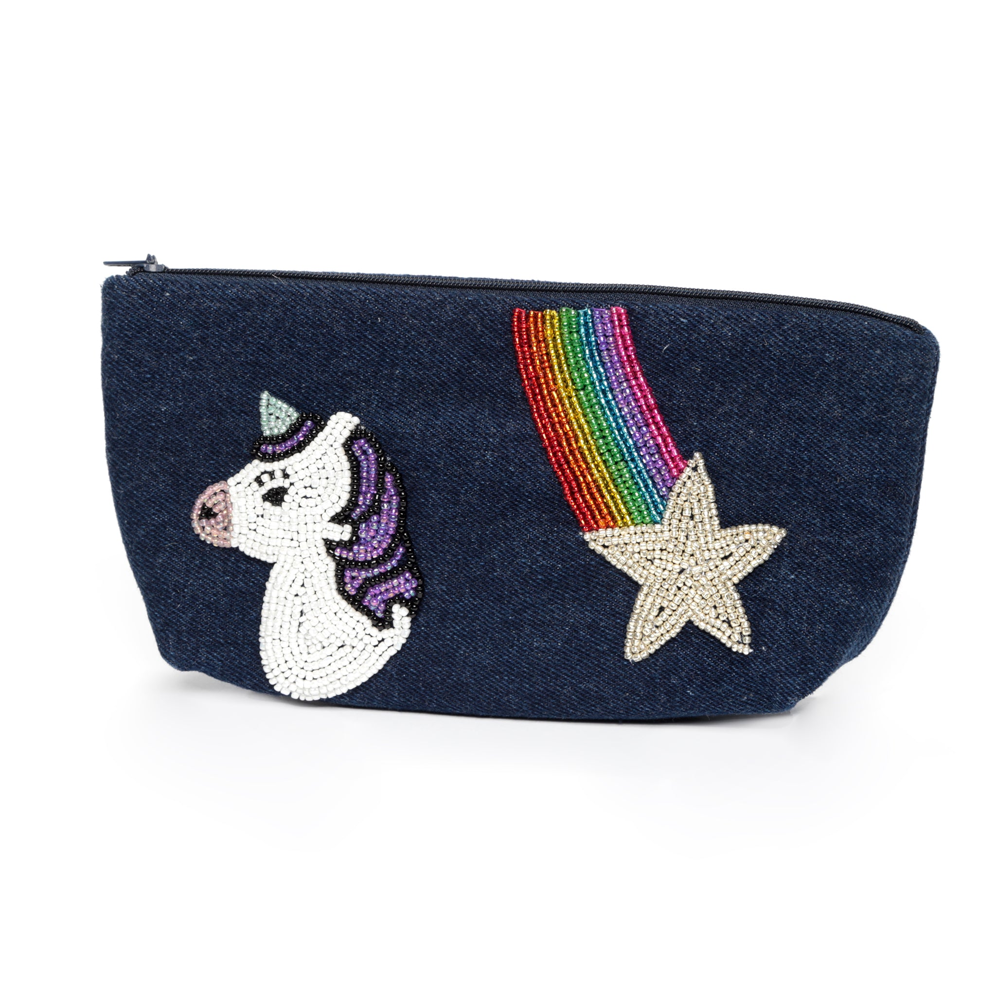 Unicorn Denim Zip Pouch