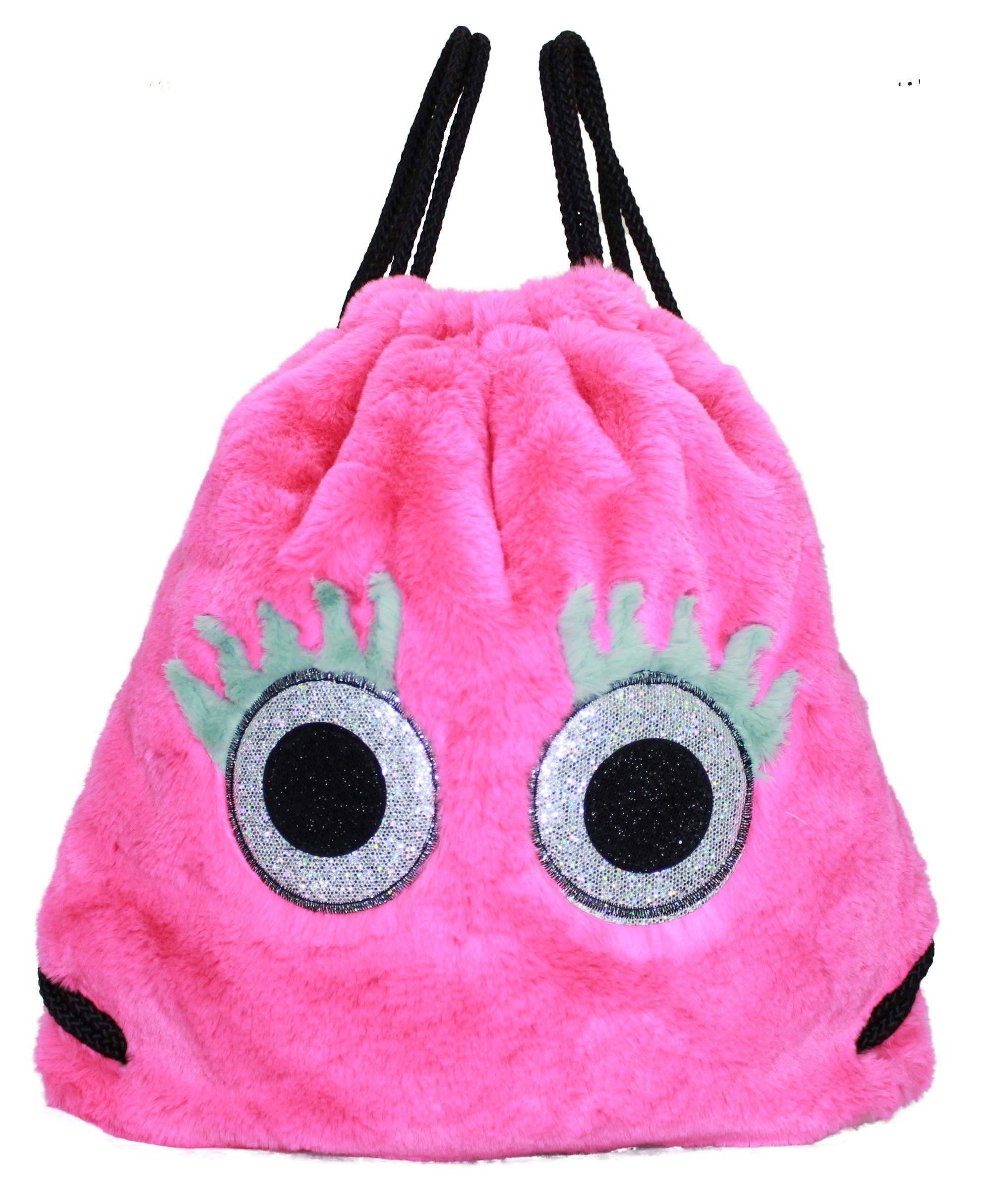 Glitter Eye Furry Drawstring Backpack