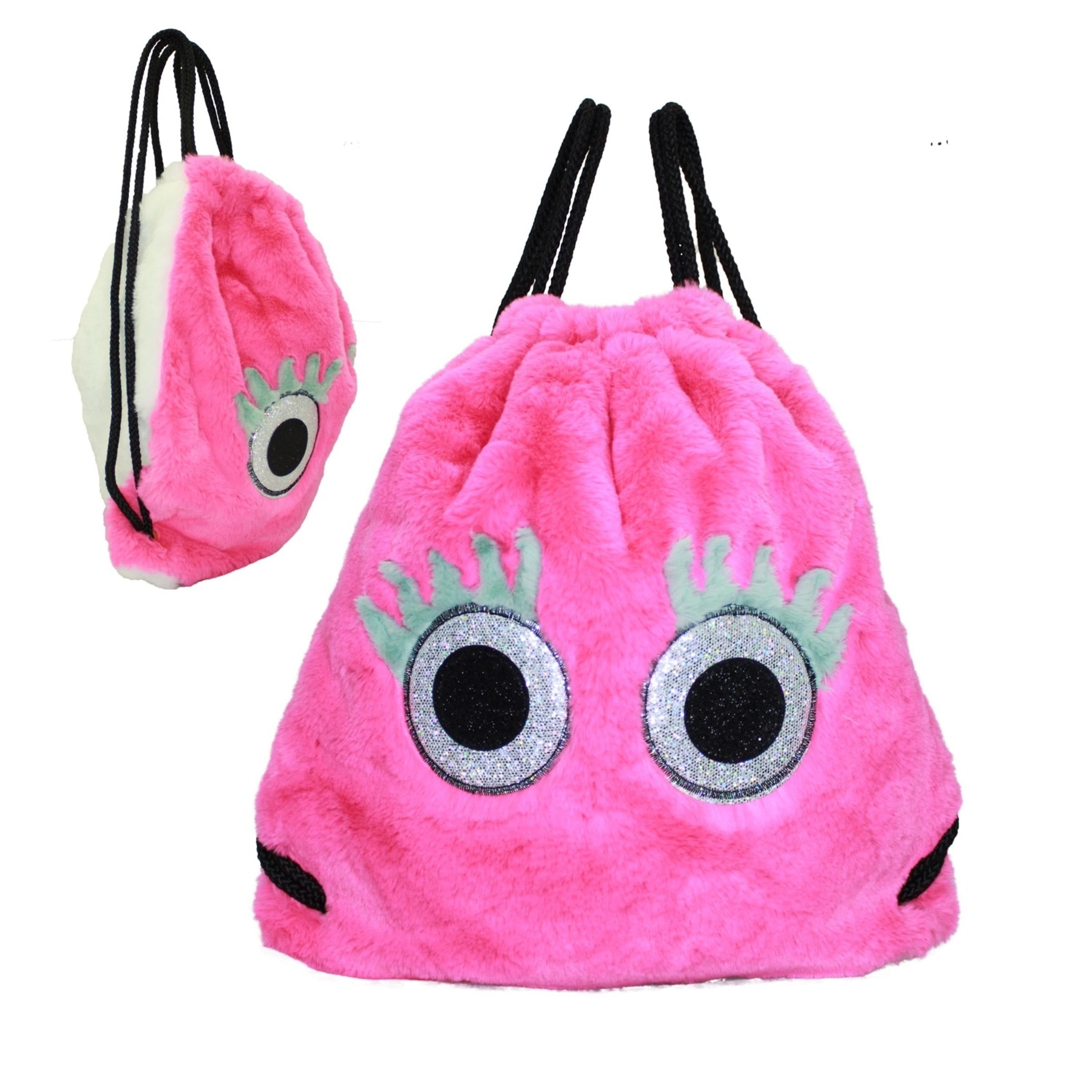 Glitter Eye Furry Drawstring Backpack