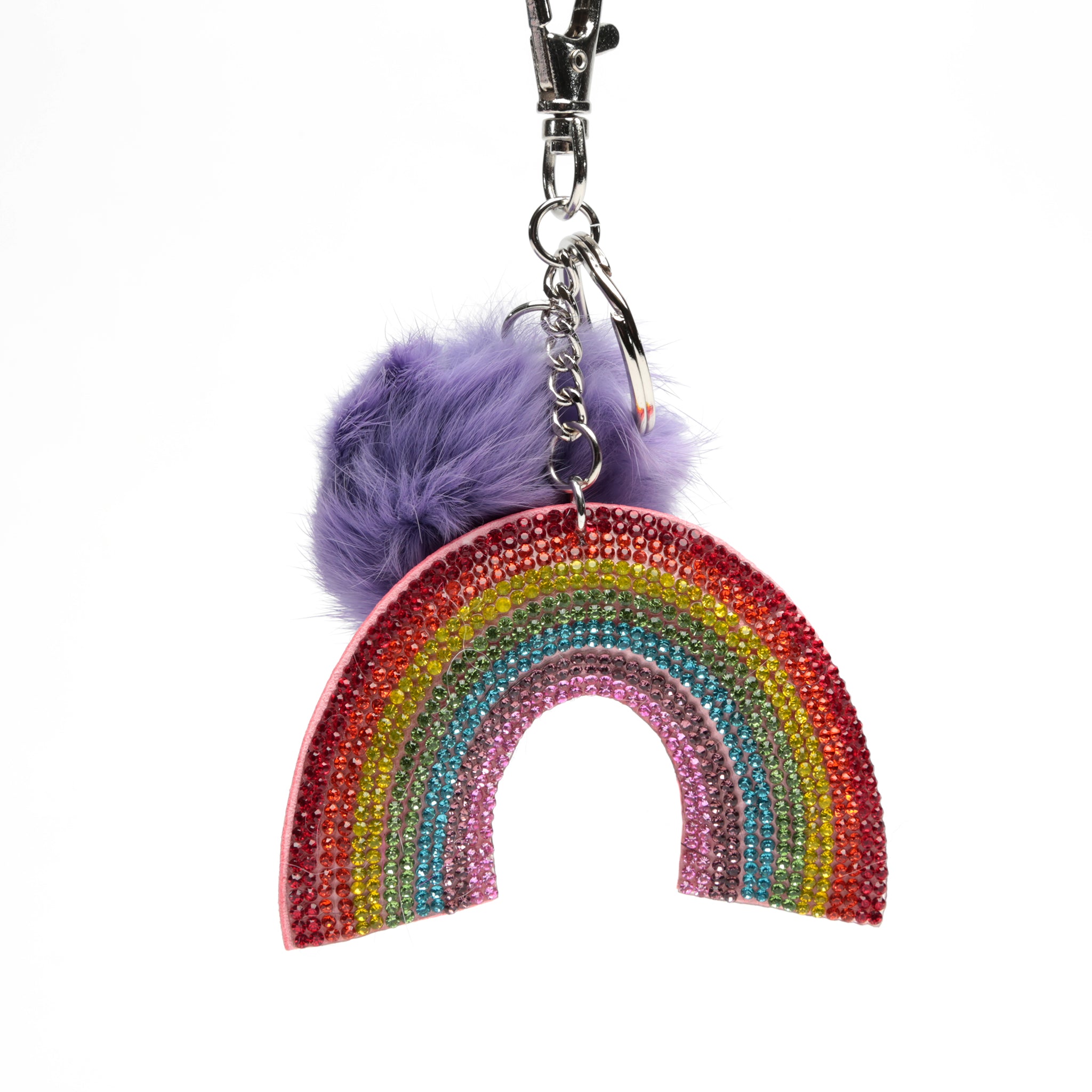 Rainbow Crystal Pom-Pom Keychain
