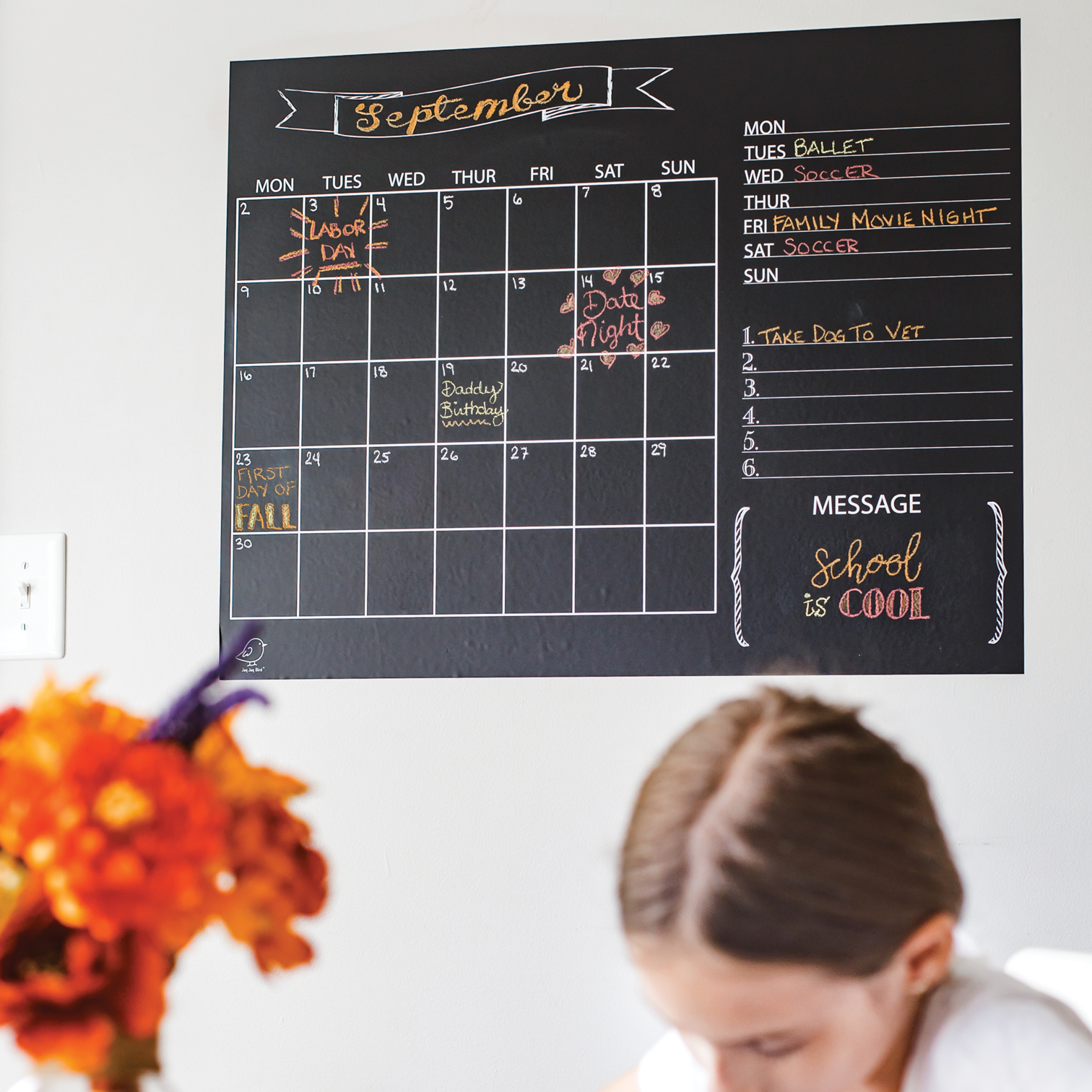 Chalk Wall Calendar Decal with 4pk of ButterStix® Chalk