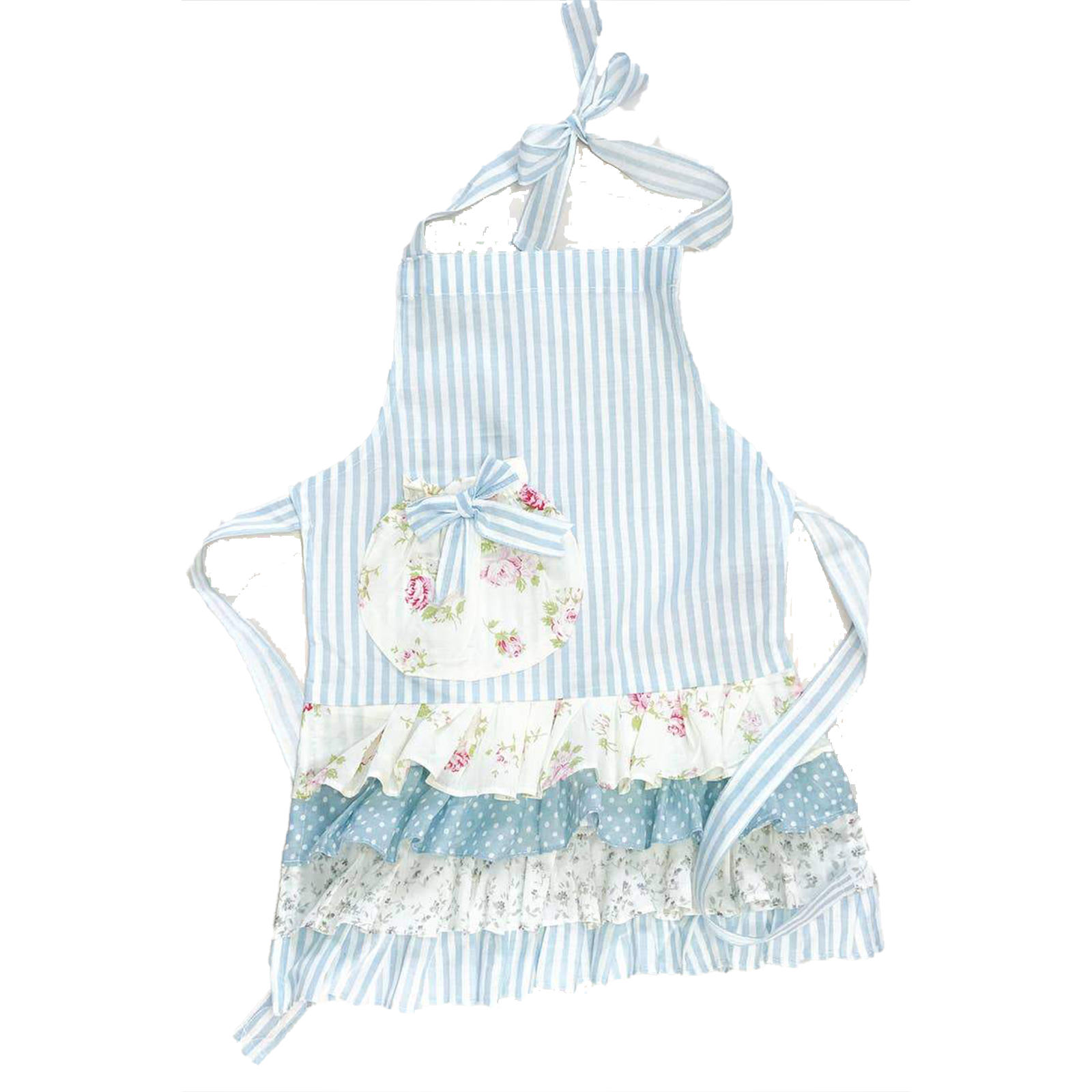 Children's Blue Stripe and Floral Apron