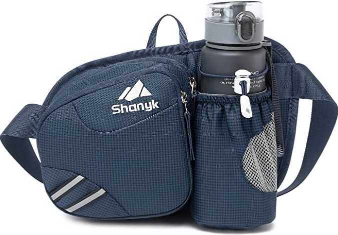 Shanyk Sport Waist Pack with Water Bottle Holder | Lightweight Runing & Hiking Hydration Belt Bag | Water-resistant Fanny Pack (Blue)