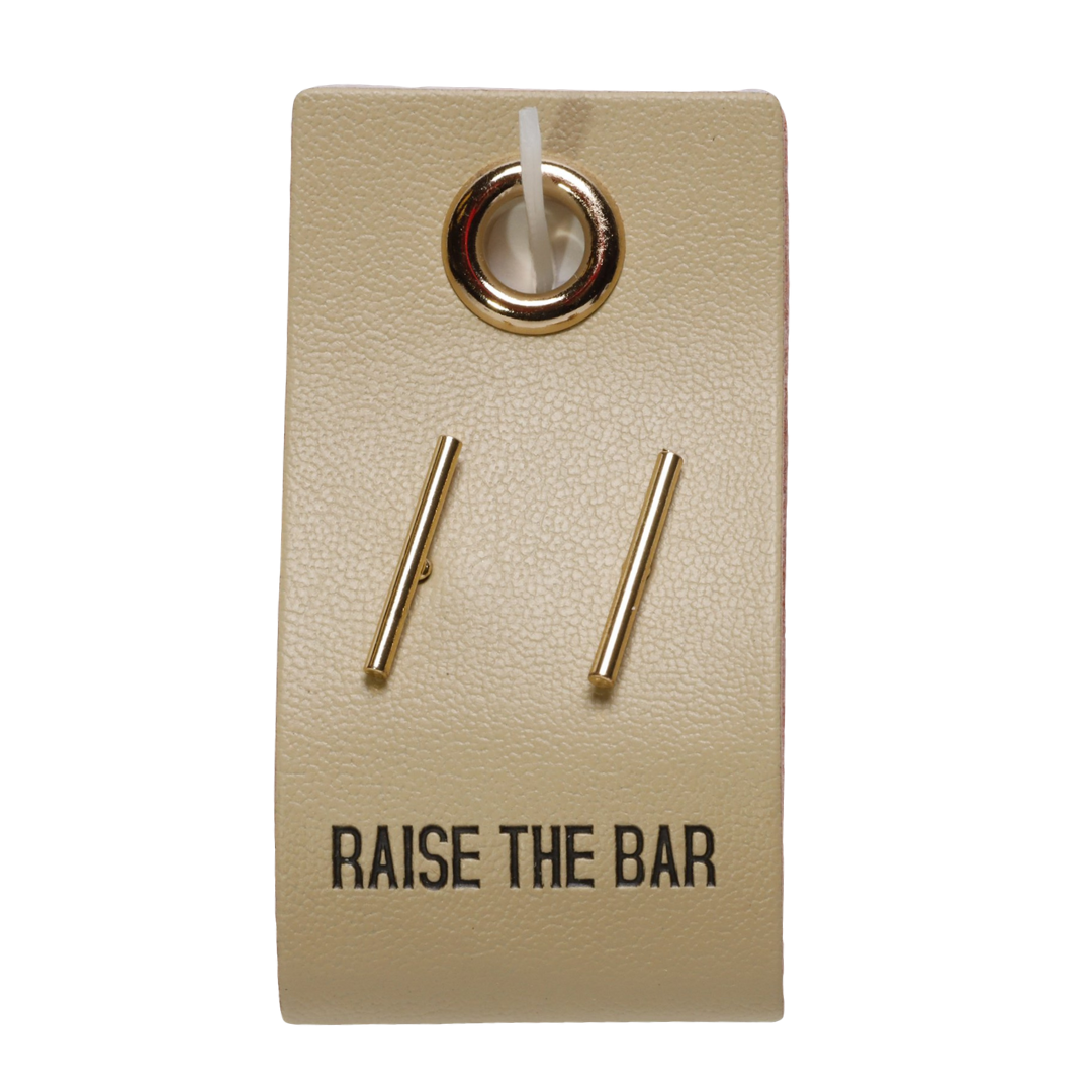 Stud Love Earrings with Leather Tag