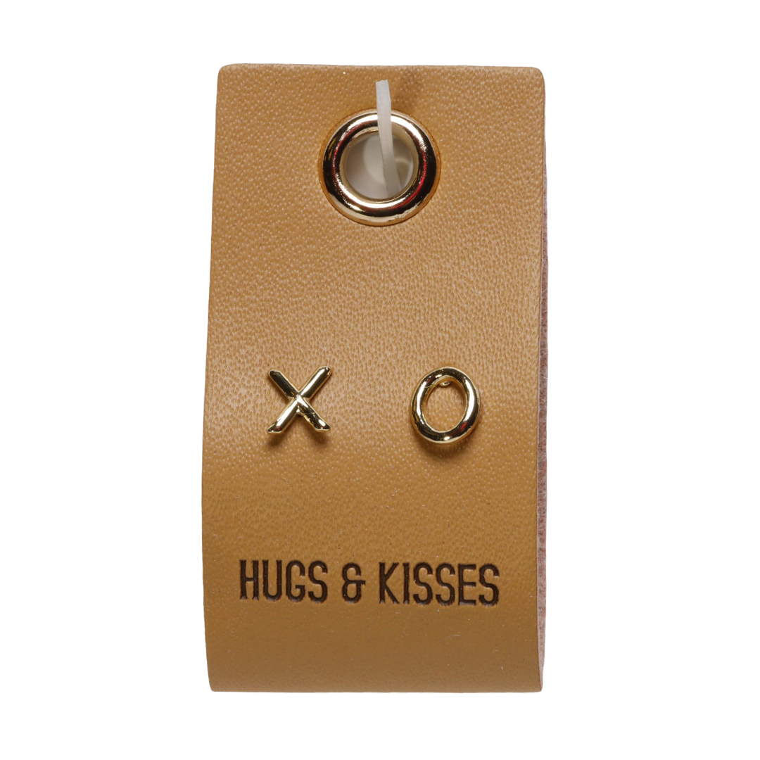 Stud Love Earrings with Leather Tag