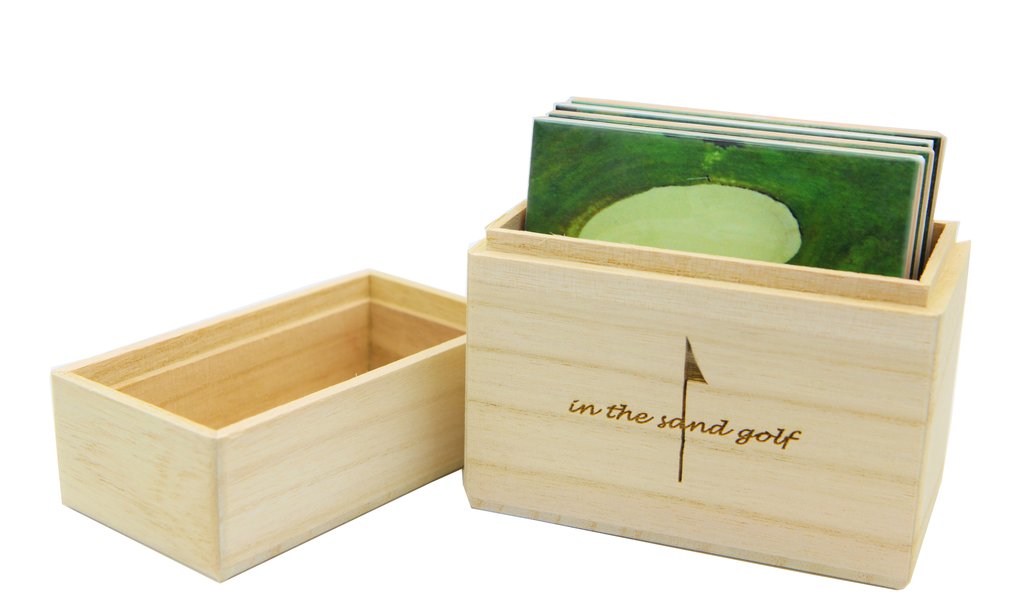 Wood Box With 4 Golf Coasters