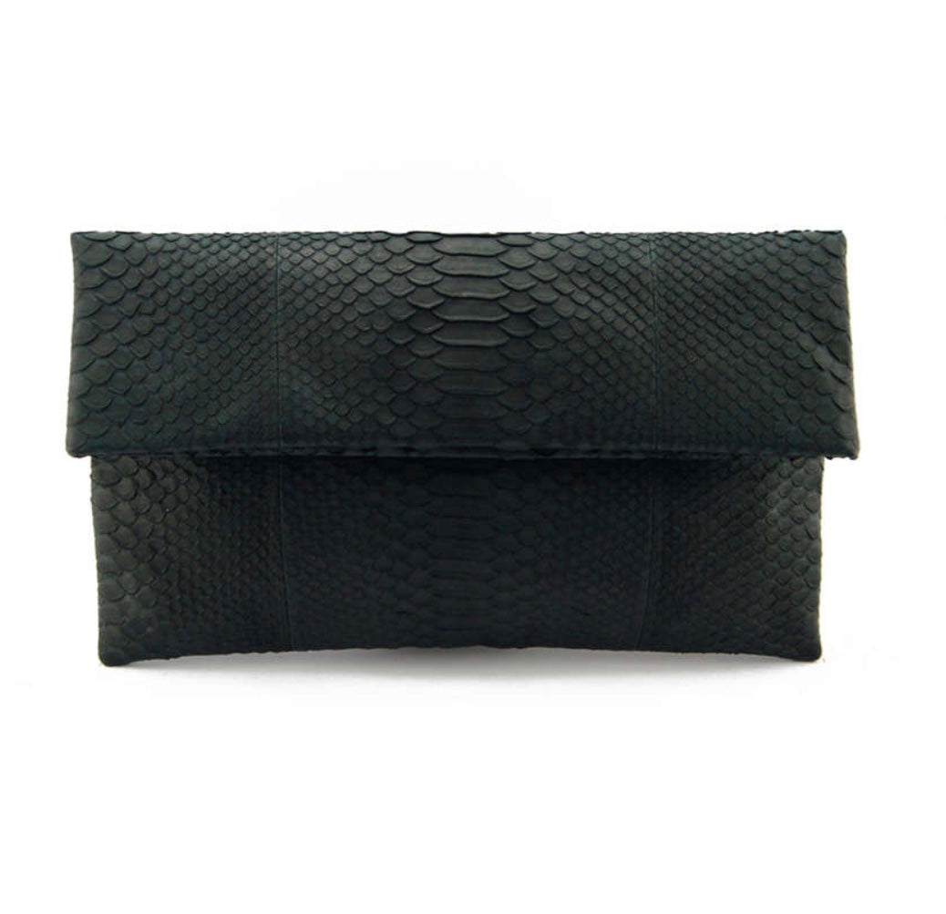 Jet Black Python Clutch