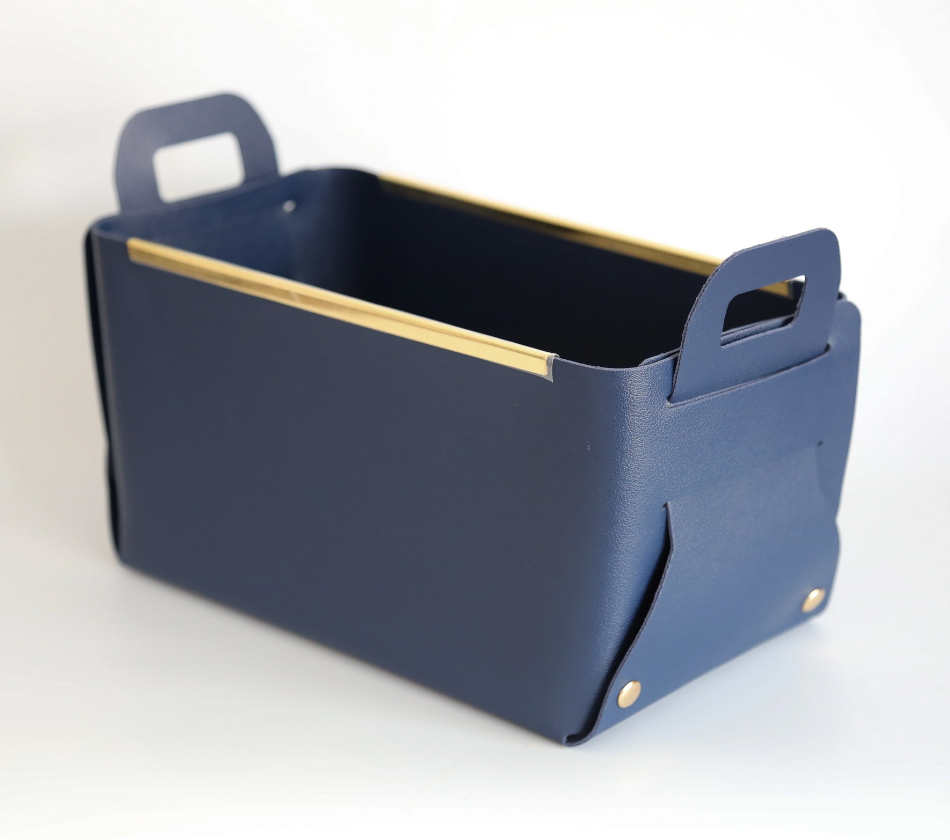 Vegan Leather Storage Basket with Metal Edge