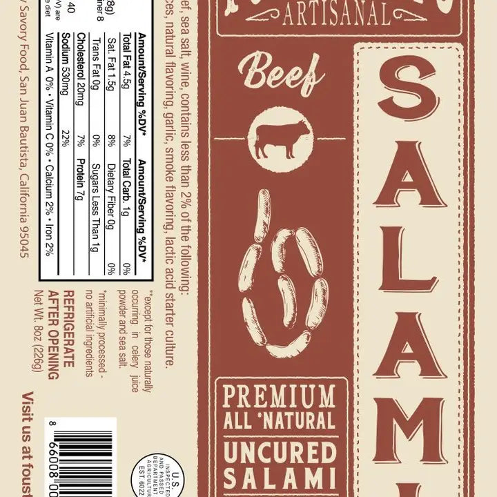 Foustman's All-Natural Uncured Salami - 8oz