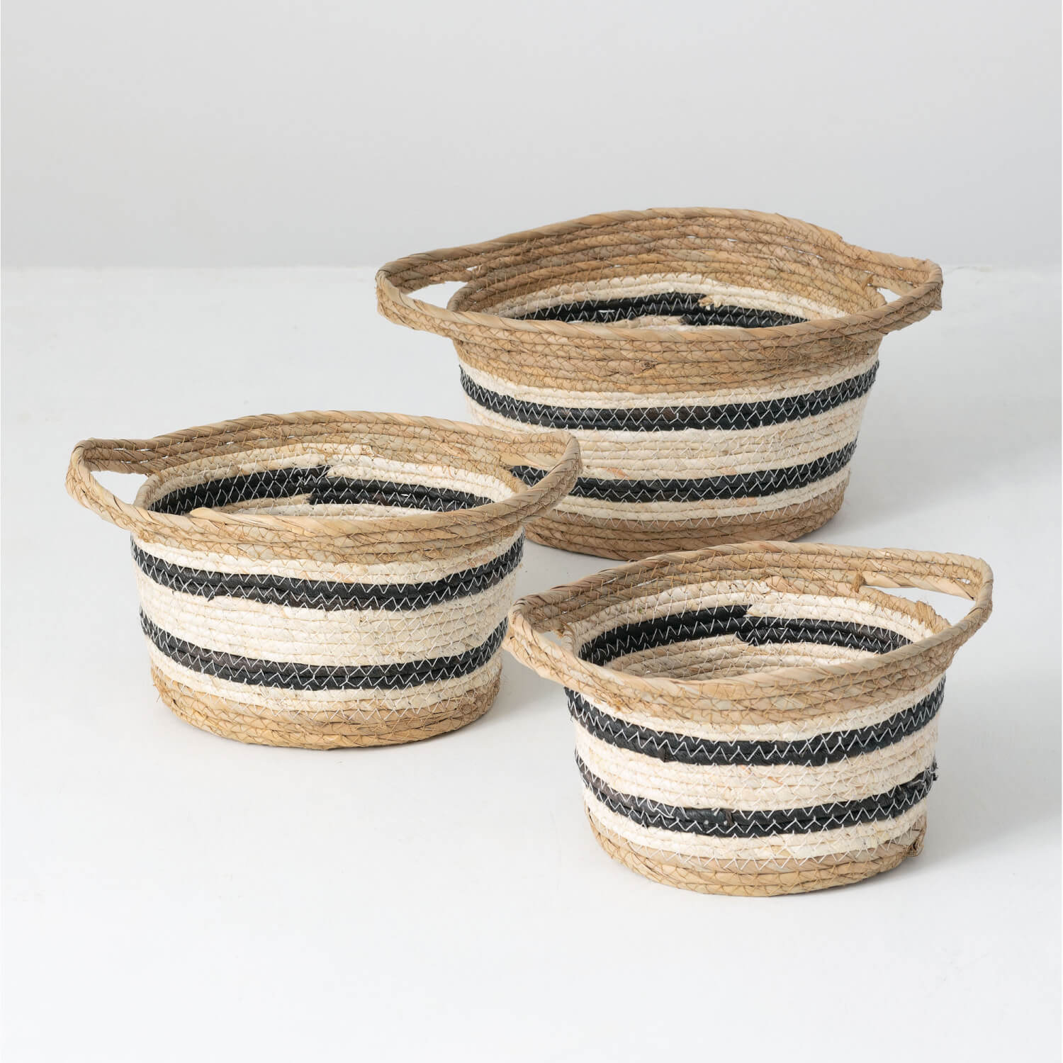 Navy Blue Striped Woven Basket