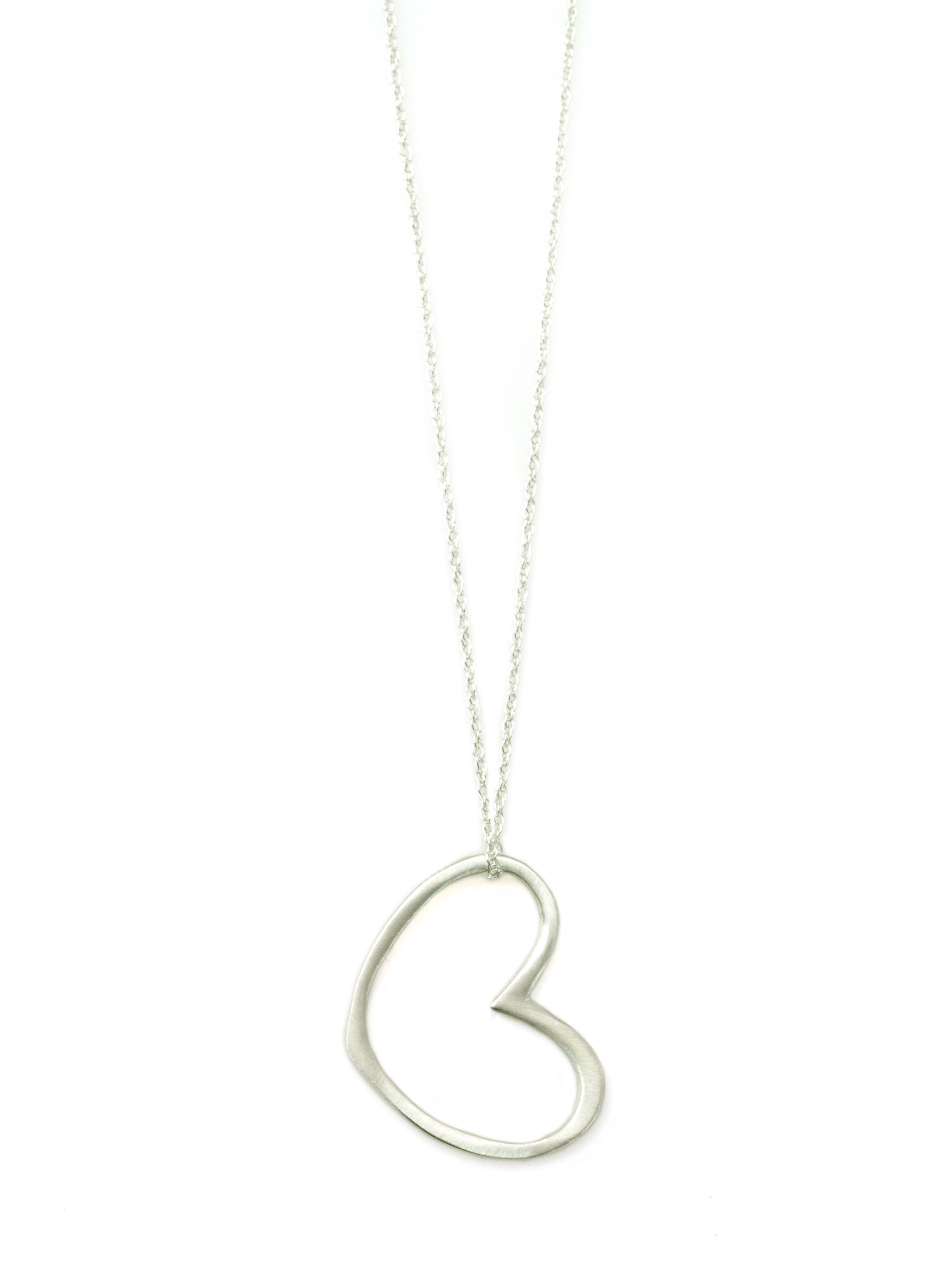 Large Open Heart Silver Necklace