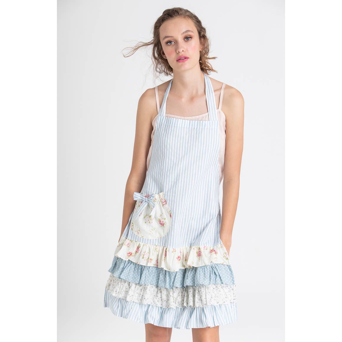 Blue Stripe and Floral Apron