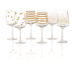 Set of 6 Assorted Gold Detailed Wine Glasses