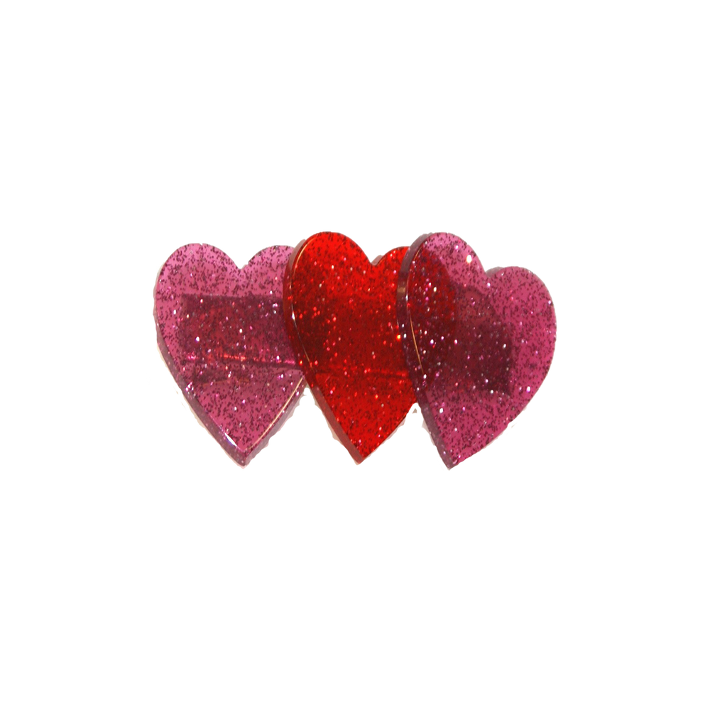 Acrylic Glitter 3 Heart Clip
