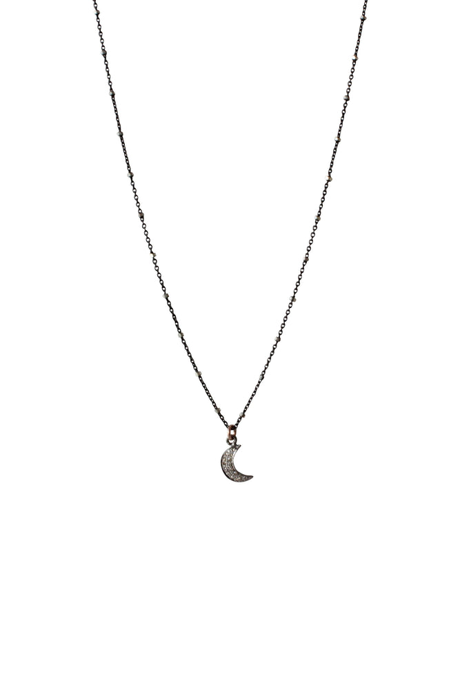 Pave Diamond Moon Charm Necklace