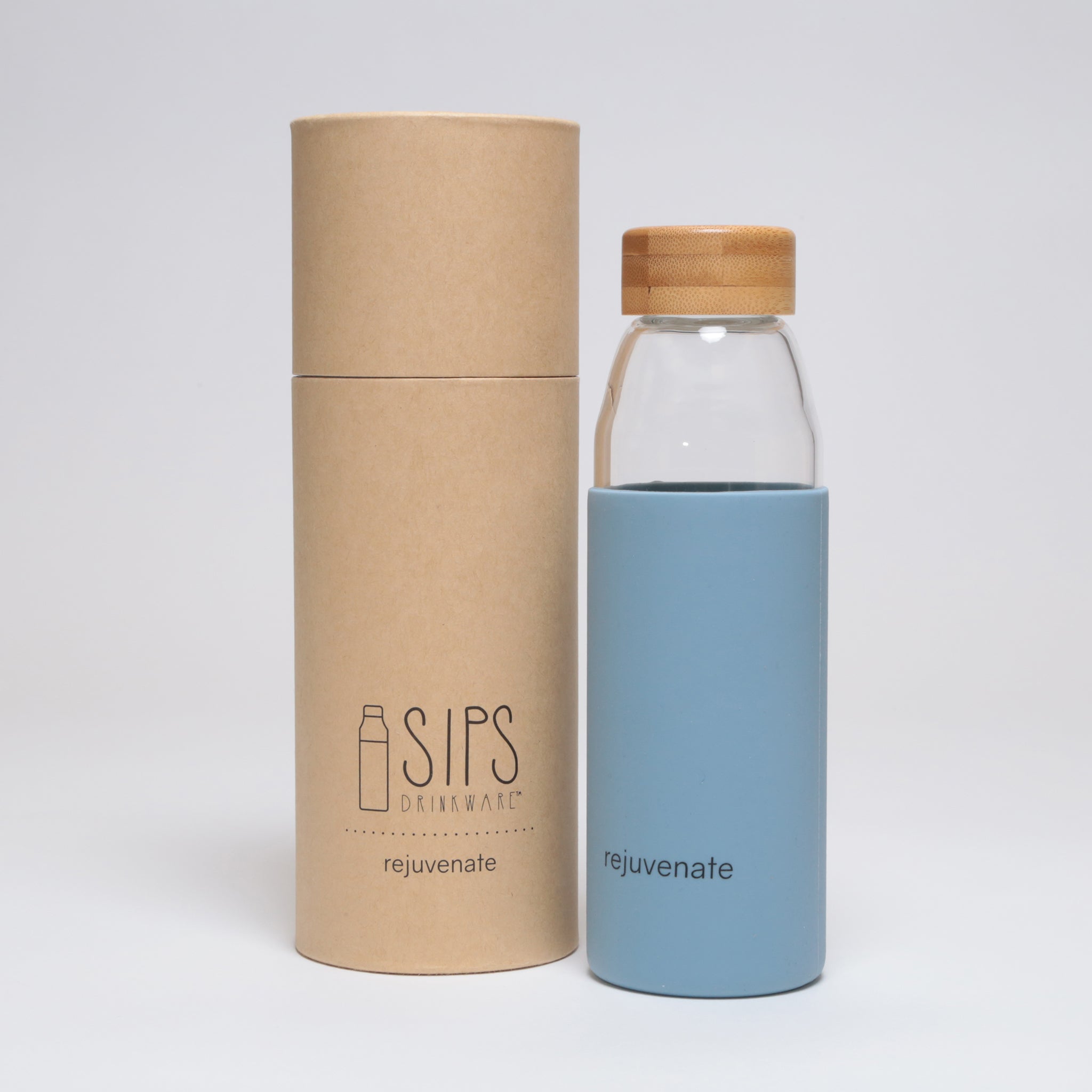 Glass Water Bottle w/ Bamboo Lid - Rejuvenate