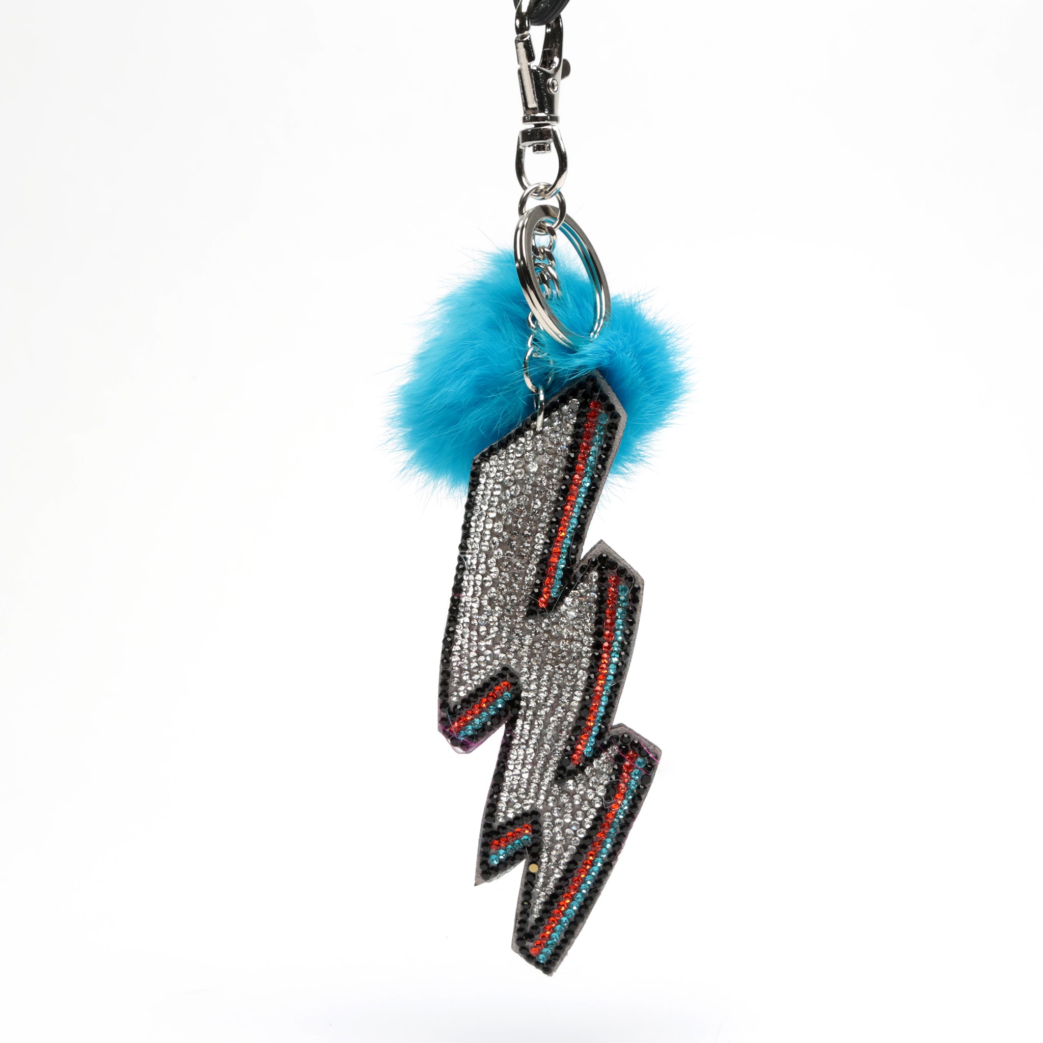 Lightning Bolt Crystal Pom-Pom Keychain