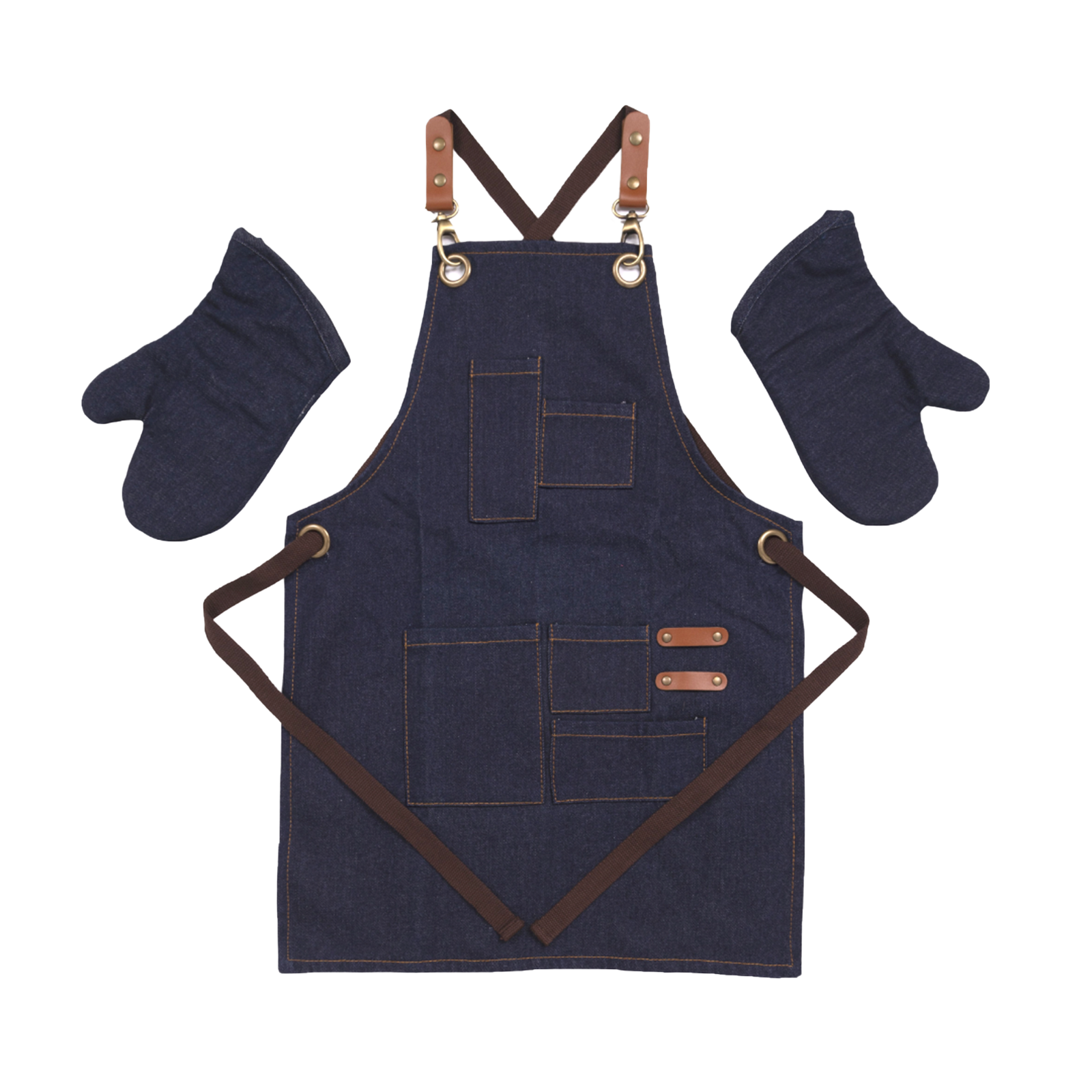 Adult Denim Apron with Matching Oven Mitts
