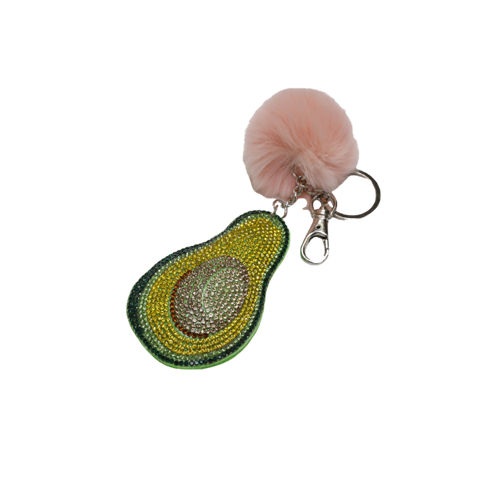 Avocado Crystal Pom-Pom Keychain