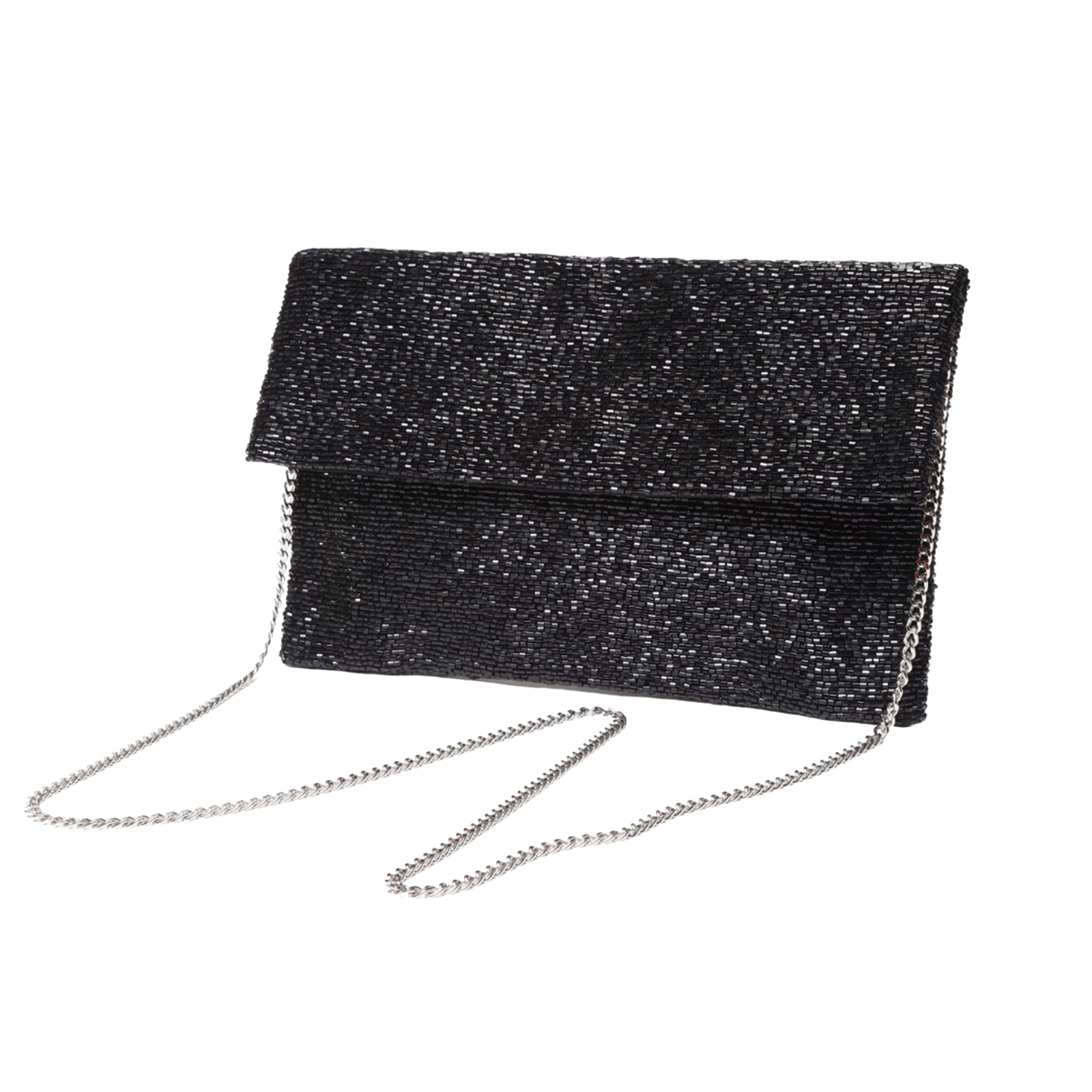Beaded Half Flap Clutch with Chain Strap