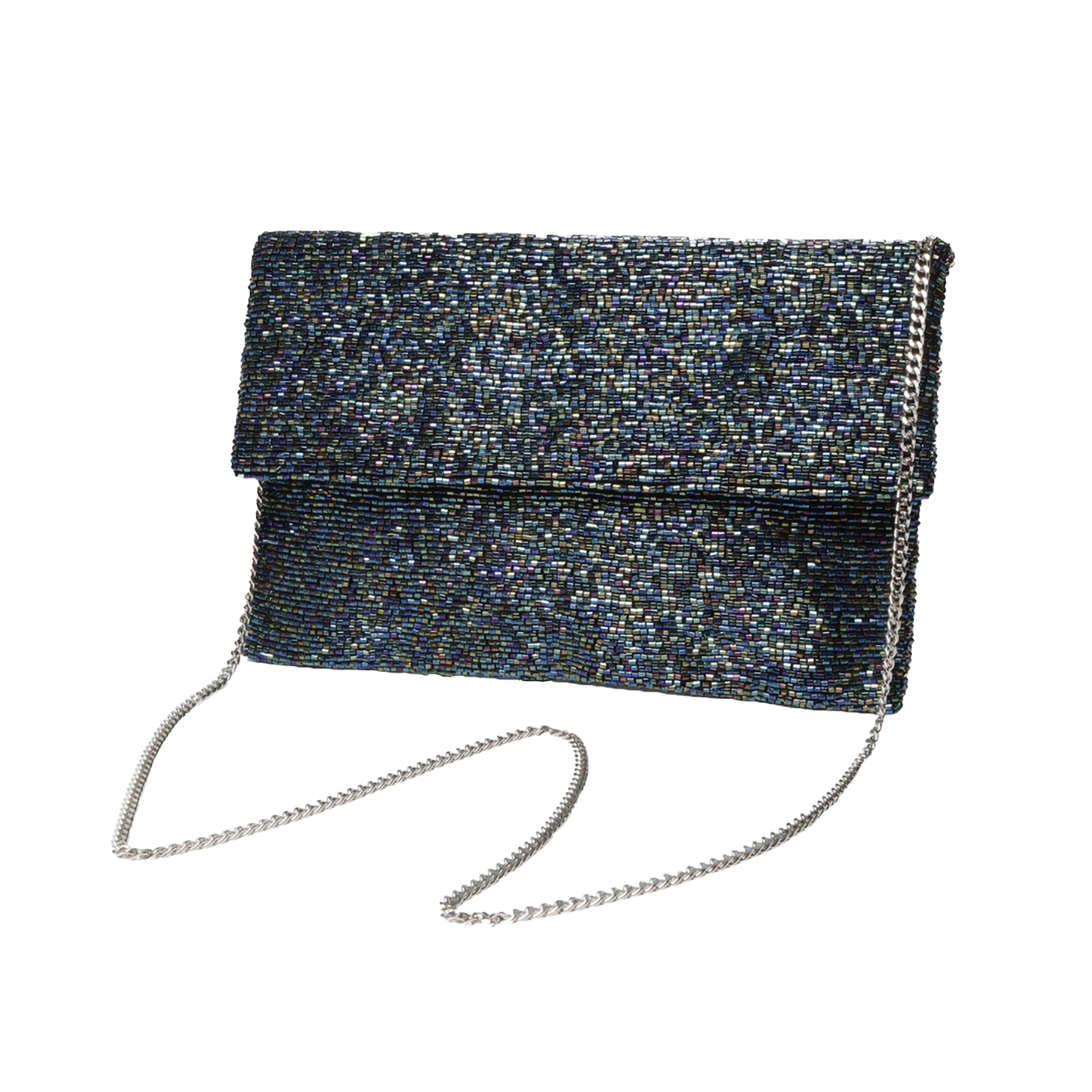 Beaded Half Flap Clutch with Chain Strap