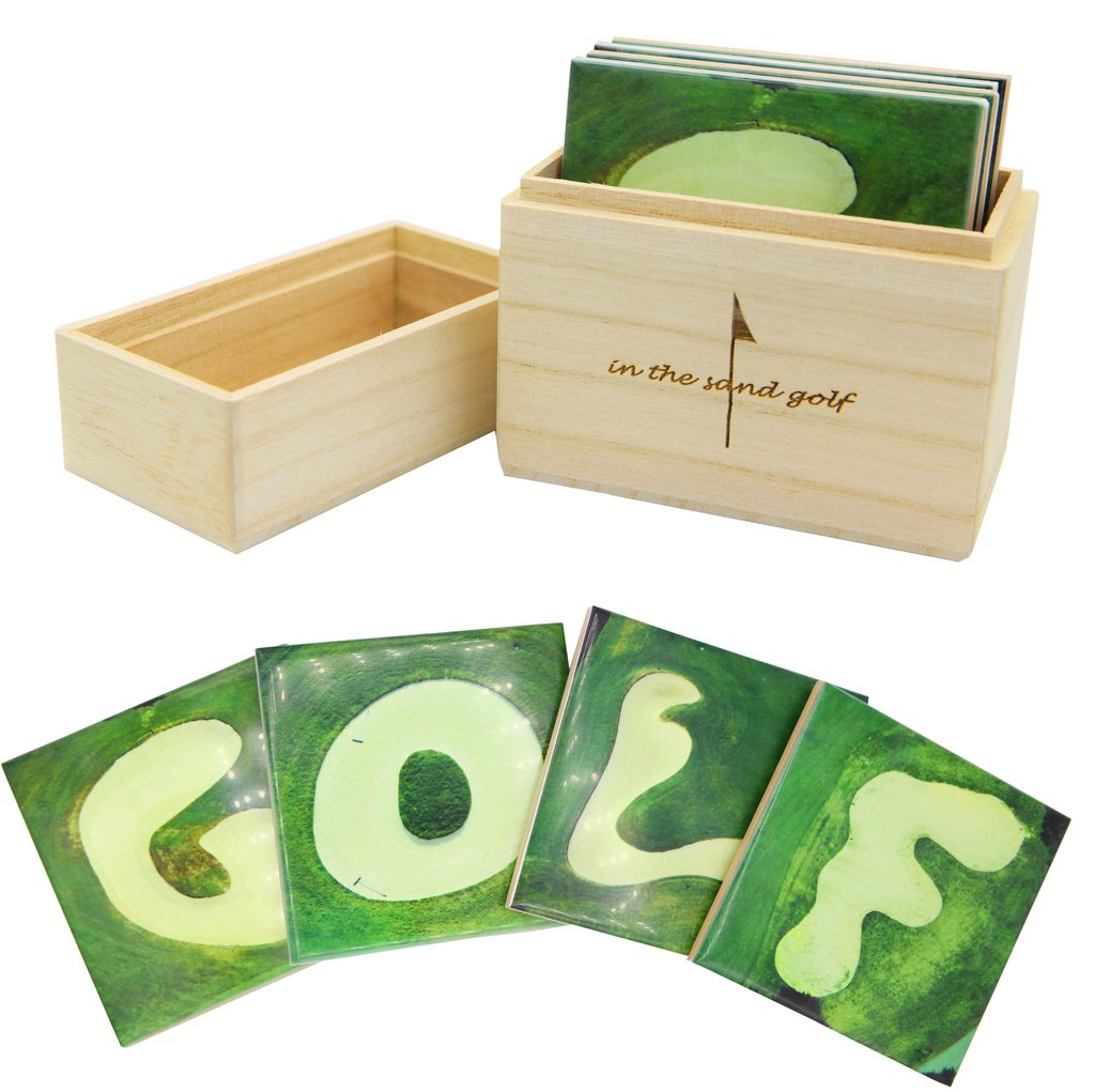 Wood Box With 4 Golf Coasters
