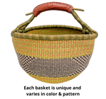 Handmade Round Market Basket with Leather Handles