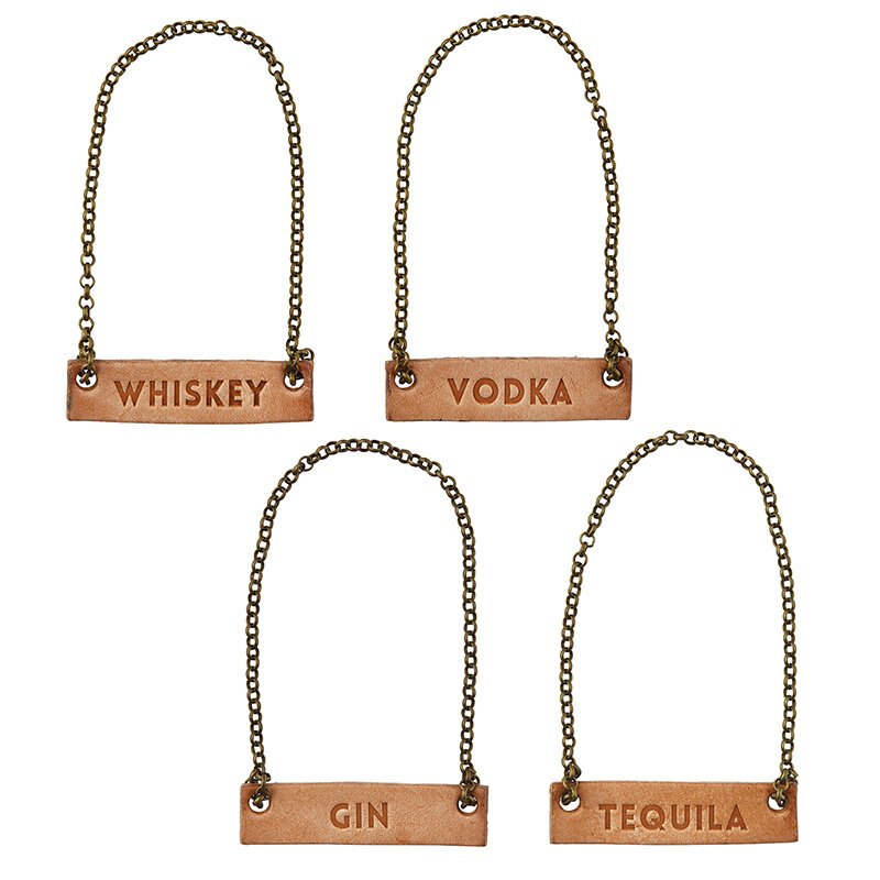 Leather Decanter Tag Set - 4 Pack