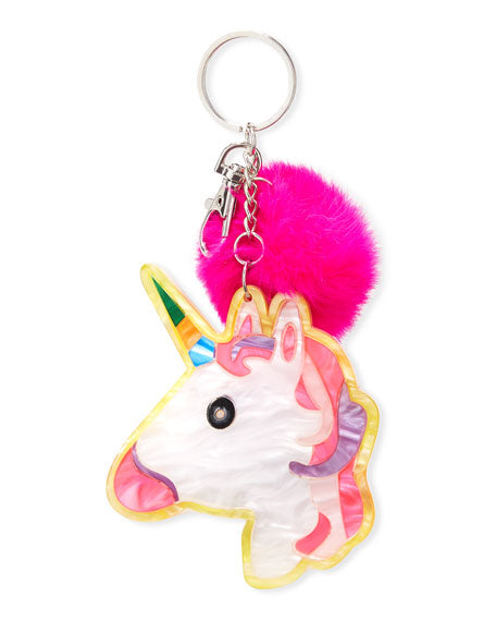 Unicorn Lucite Fur Pom-Pom Keychain