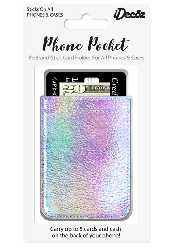 Silver Faux Leather Phone Pocket