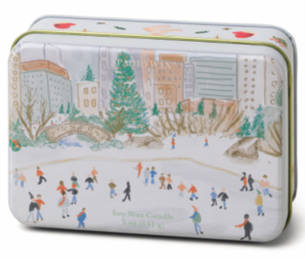 Holiday Illustrated Candle Tin with Ice Skating Scene