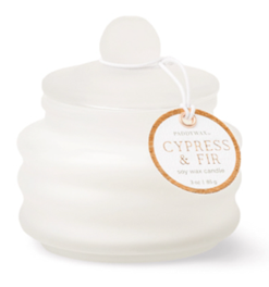 Cypress & Fir Frosted White Glass Candle with Lid