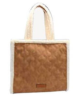 Quilted Faux Suede Tote with Shearling Trim