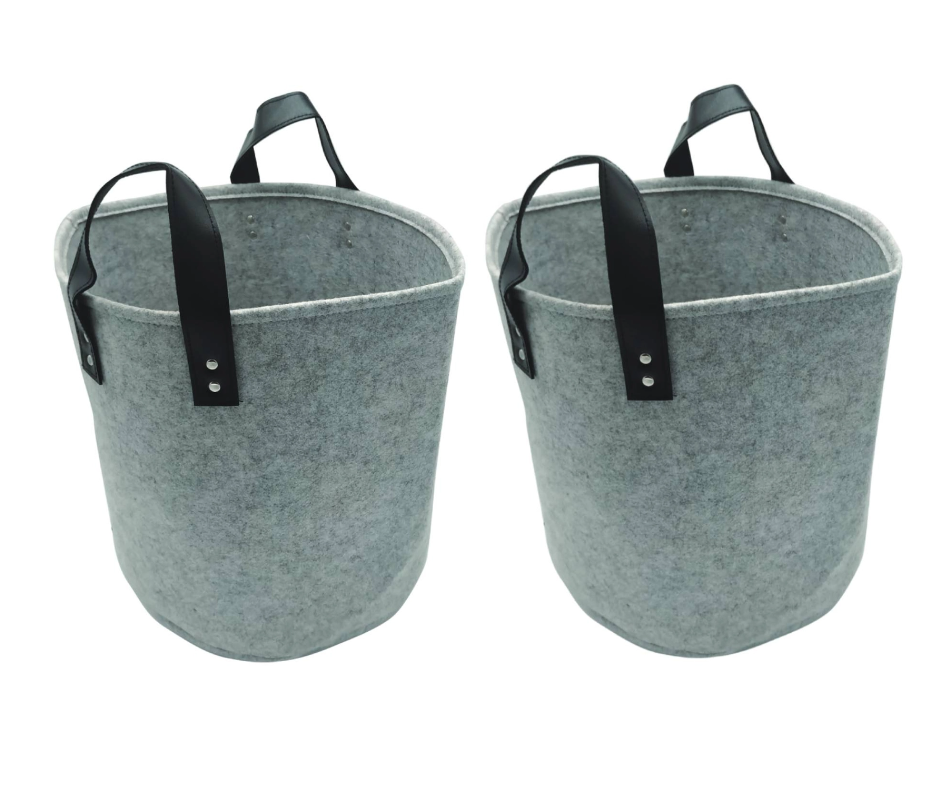 Wool Storage Bin with Faux Leather Handles