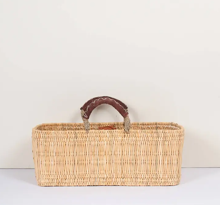 Reed Basket with Leather Handles