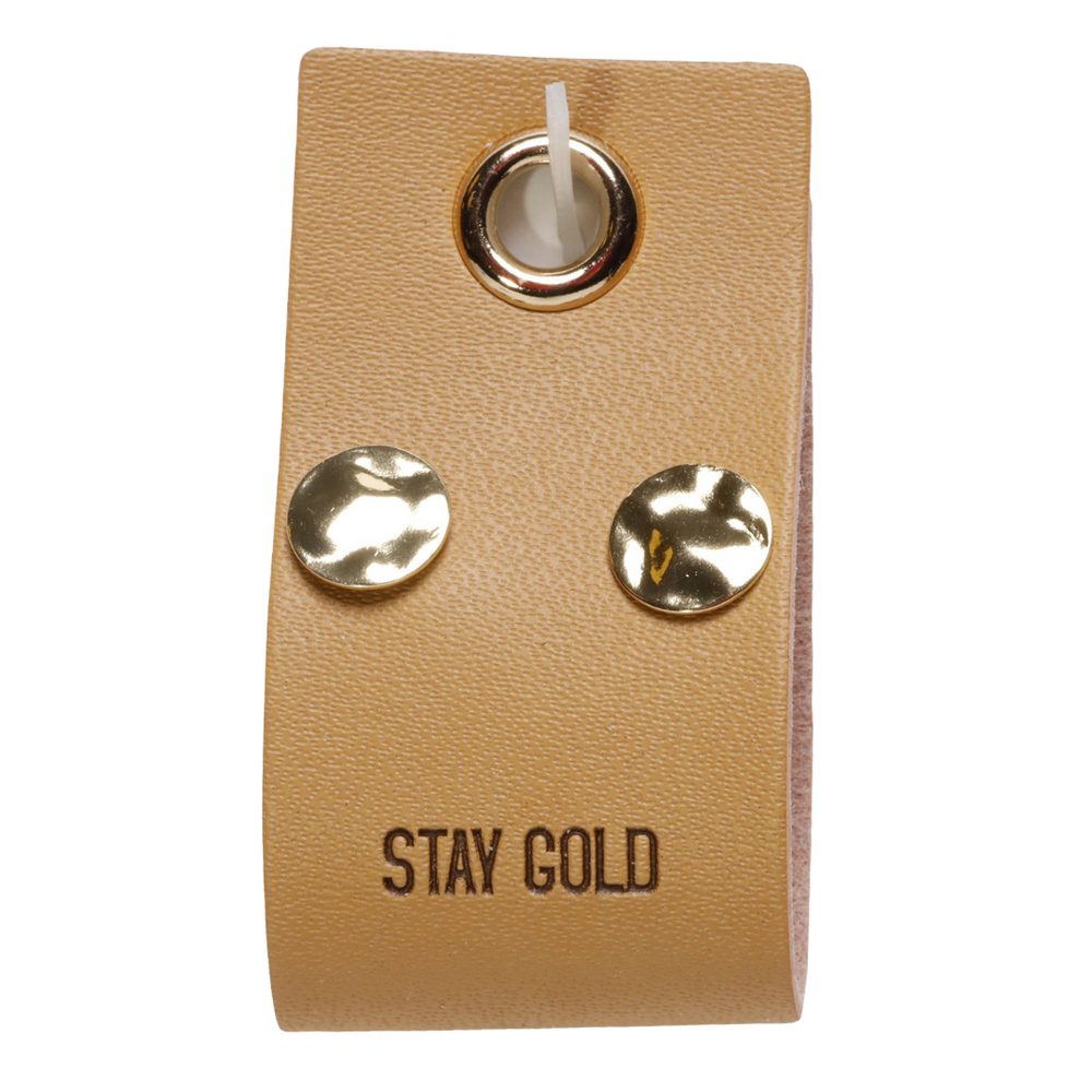 Stud Love Earrings with Leather Tag
