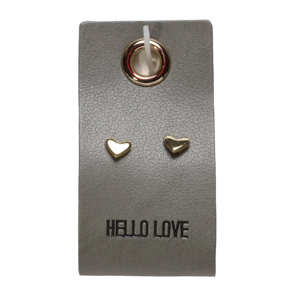 Stud Love Earrings with Leather Tag