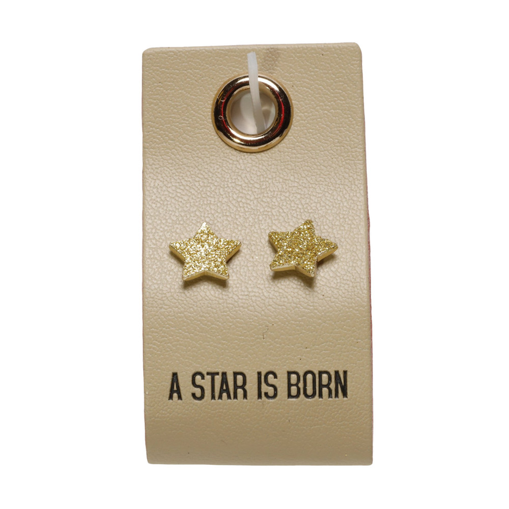 Stud Love Earrings with Leather Tag
