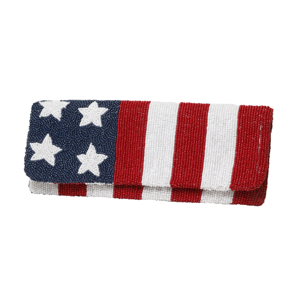 American Flag Beaded Clutch