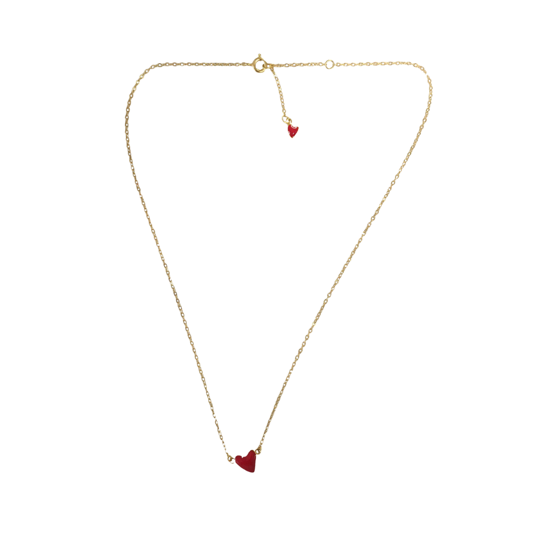 Red Enamel Heart Charm Necklace on Card