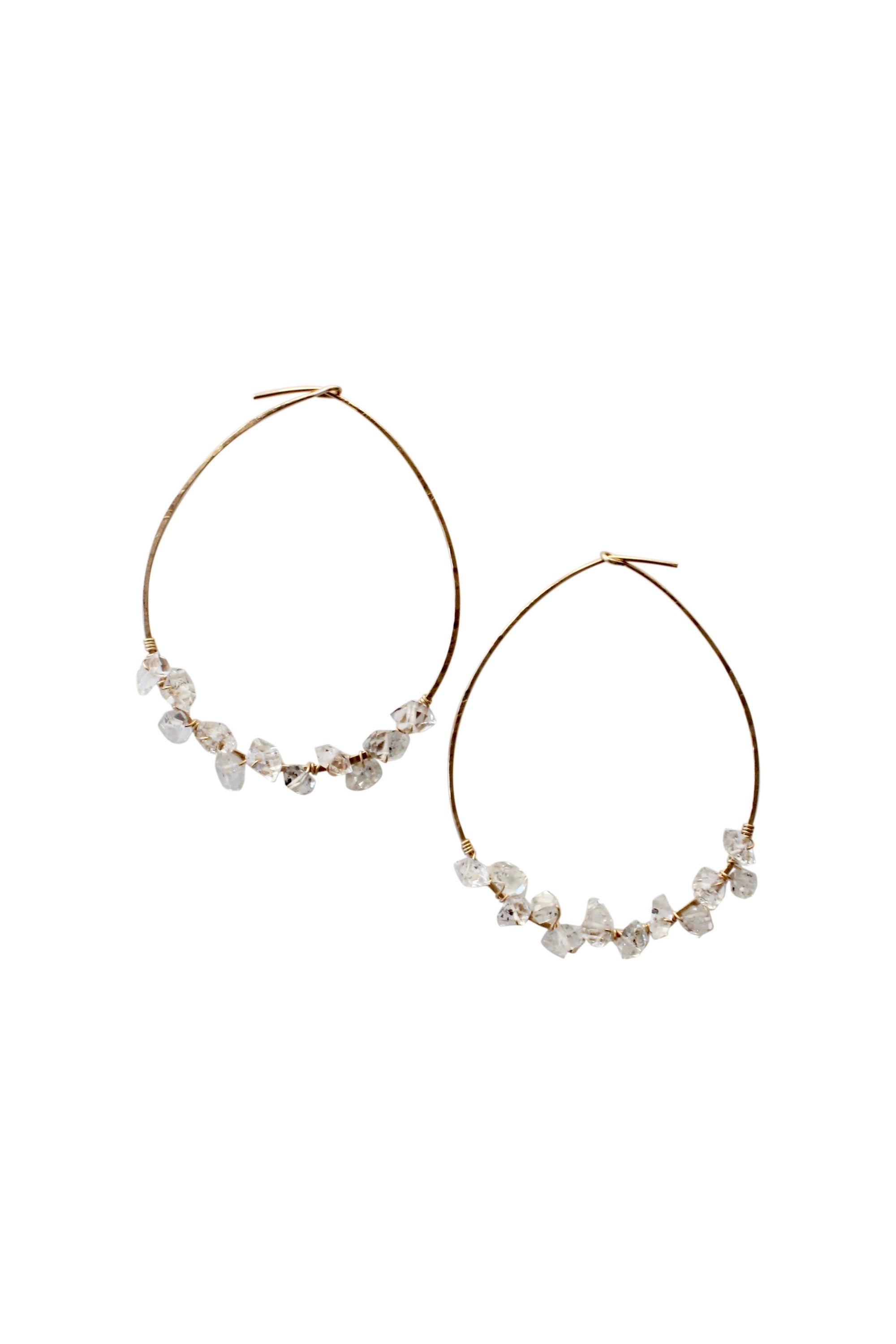 Herkimer Diamond Wire Wrapped Hoop Earrings