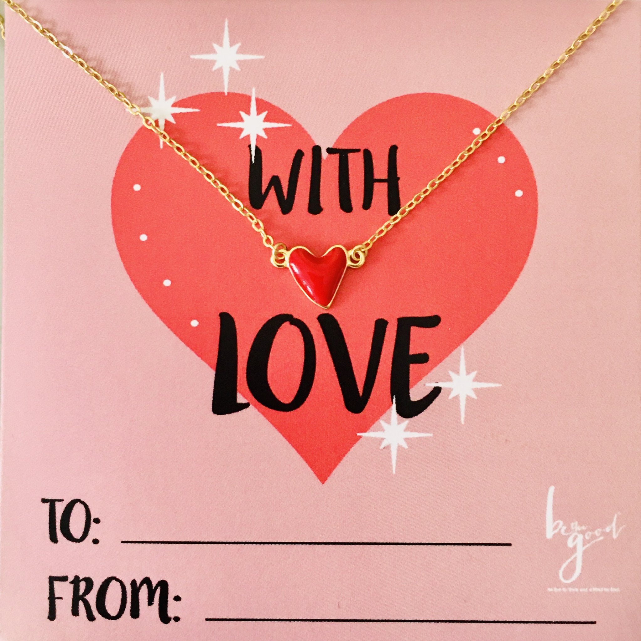 Red Enamel Heart Charm Necklace on Card