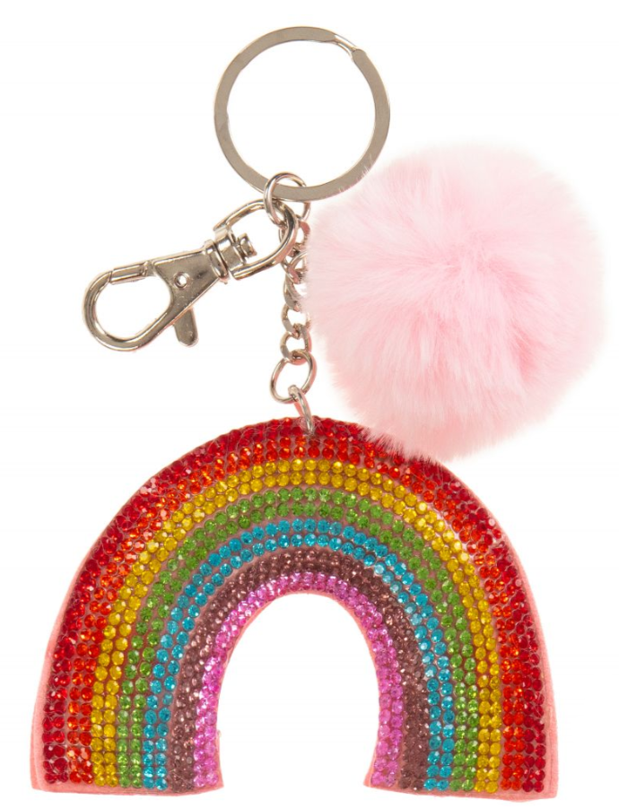 Rainbow Crystal Pom-Pom Keychain