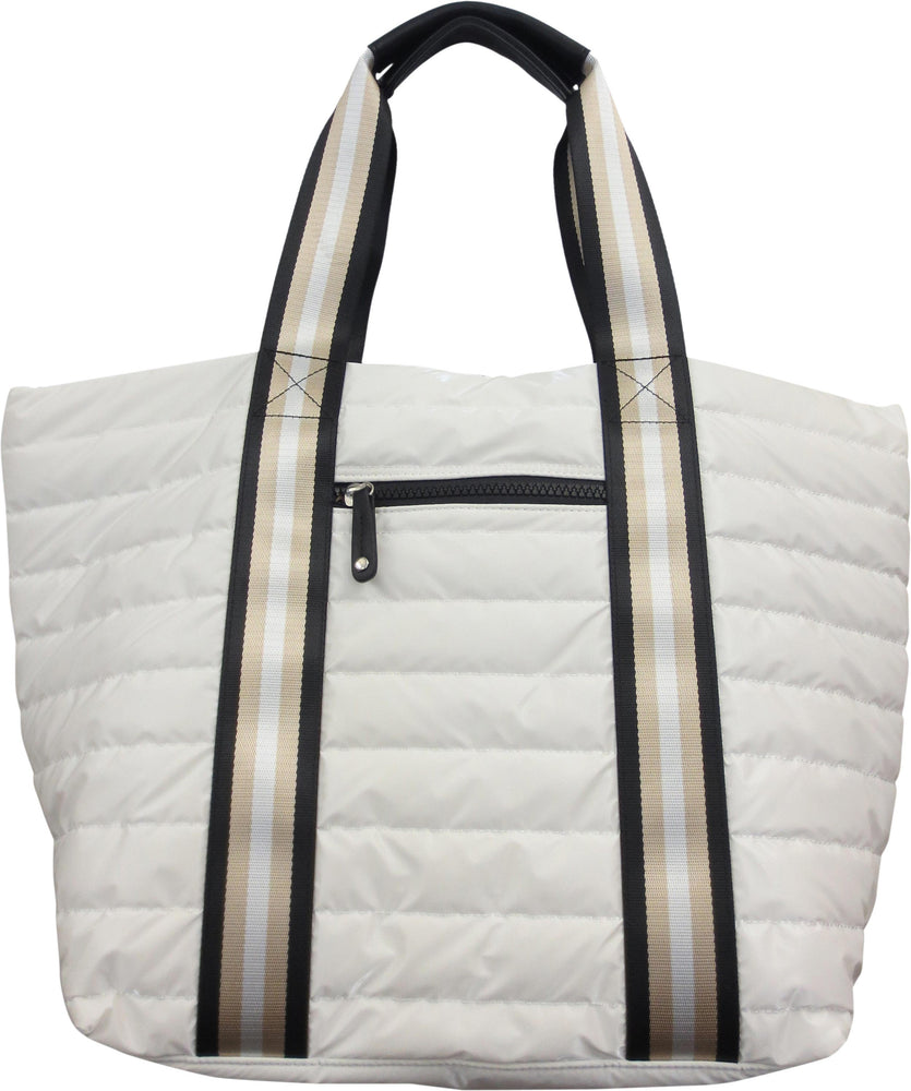 Nylon Quilted Puffer Tote with Striped Handles